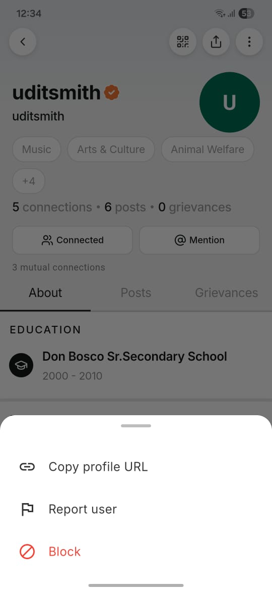 User Profile - Report & Block Members